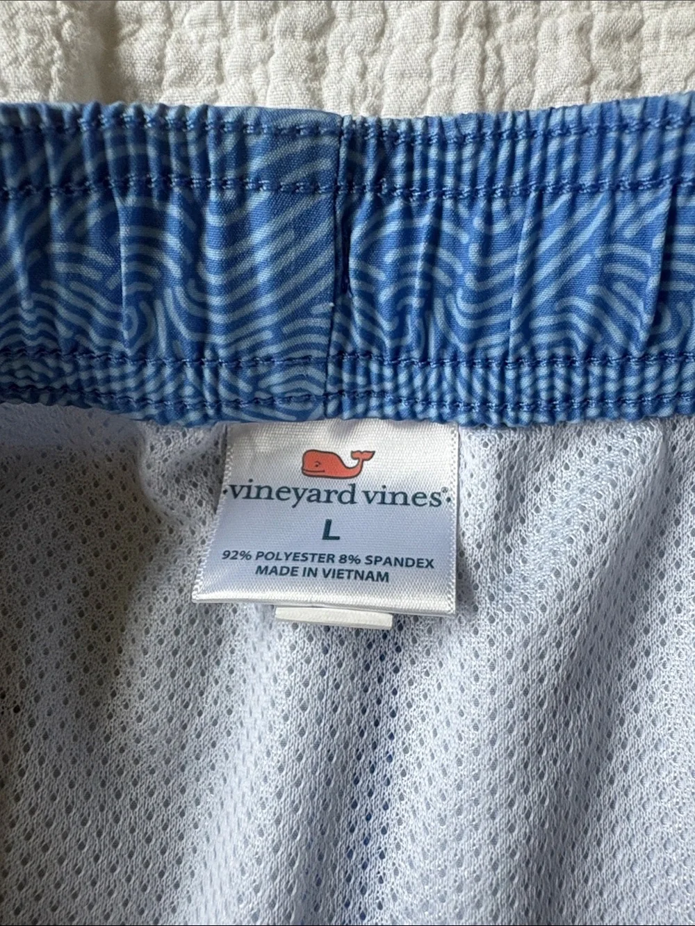 Vineyard Vines Light Blue Wave-Print Swim Trunks